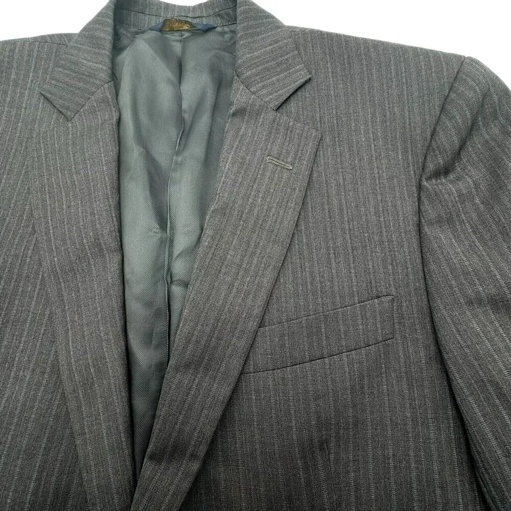 BROOKS BROTHERS Mens 43L Charcoal Gray Stripe Wool Blazer Suit Jacket 1818 Italy